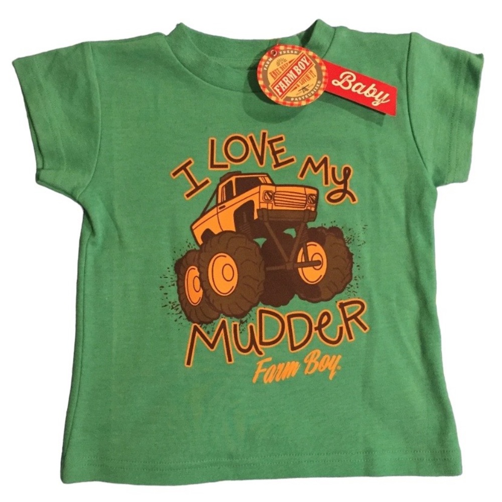 Farm Boy Brand 12 Months I Love My Mudder Short Sleeve Green Truck Tee
